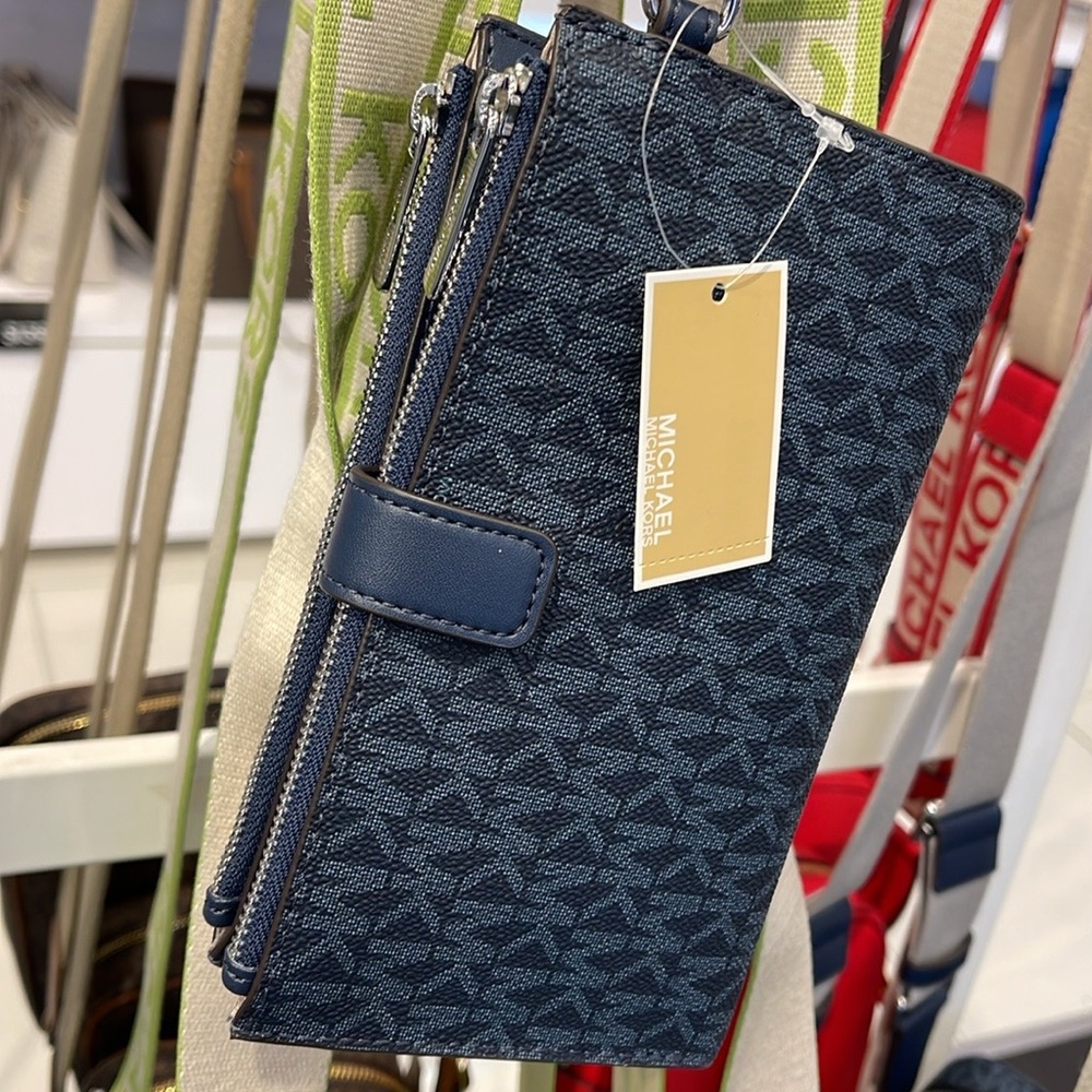 Michael Kors Jet Set Travel Large Double-Zip Wristlet-Wallet-PhoneHolder Admiral - Picture 6 of 16